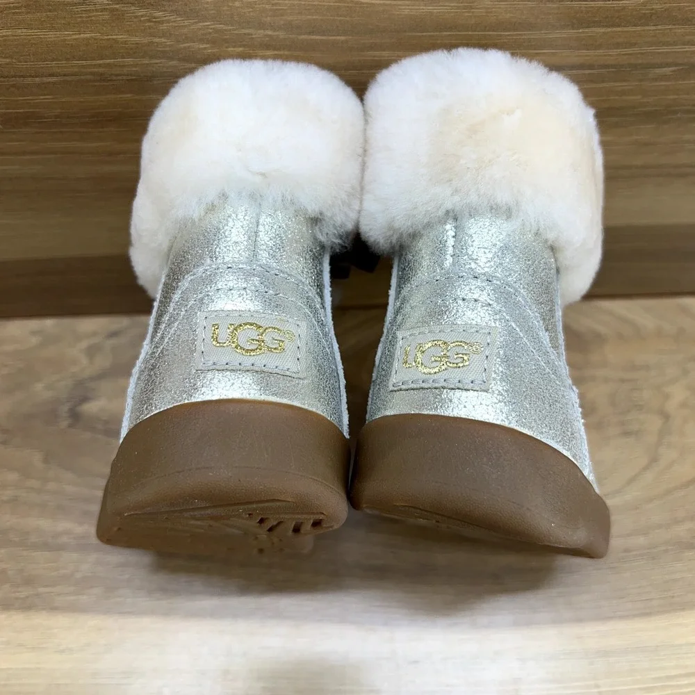 UGG Infant Baby Jorie II Metallic Leather Boots‎ Size 0/1 Fur Shearling Zip